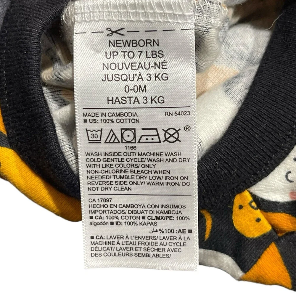 Old Navy Newborn Black Gray White Orange Ghost Print Halloween 1-Pc‎ NB to 7lbs